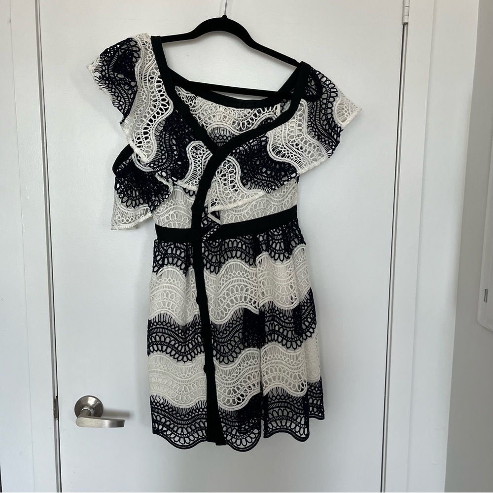 Self Portrait off shoulder asymmetrical mini dress.